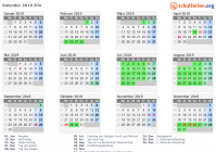Kalender 2019 mit Ferien und Feiertagen Zlin