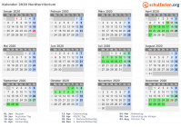 Kalender 2020 mit Ferien und Feiertagen Nordterritorium