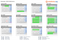 Kalender 2020 mit Ferien und Feiertagen Wallonien
