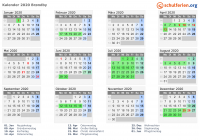 Kalender 2020 mit Ferien und Feiertagen Brøndby