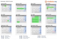 Kalender 2020 mit Ferien und Feiertagen Furesø