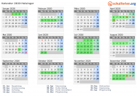 Kalender 2020 mit Ferien und Feiertagen Helsingør