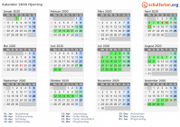 Kalender 2020 mit Ferien und Feiertagen Hjørring