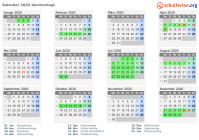 Kalender 2020 mit Ferien und Feiertagen Jammerbugt