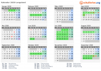 Kalender 2020 mit Ferien und Feiertagen Langeland