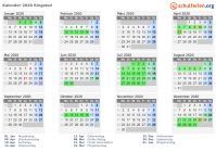 Kalender 2020 mit Ferien und Feiertagen Ringsted
