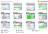 Kalender 2020 mit Ferien und Feiertagen Skanderborg