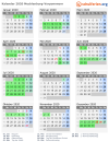 Kalender 2020 mit Ferien und Feiertagen Mecklenburg-Vorpommern