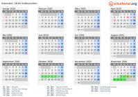 Kalender 2020 mit Ferien und Feiertagen Südkarelien