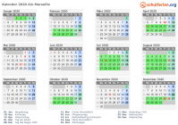 Kalender 2020 mit Ferien und Feiertagen Aix-Marseille