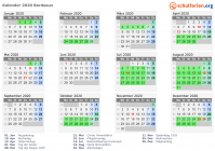 Kalender 2020 mit Ferien und Feiertagen Bordeaux