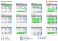 Kalender 2020 mit Ferien und Feiertagen Lyon