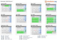 Kalender 2020 mit Ferien und Feiertagen Rouen