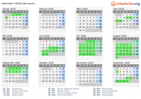 Kalender 2020 mit Ferien und Feiertagen Abruzzen