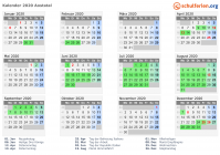 Kalender 2020 mit Ferien und Feiertagen Aostatal