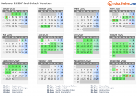 Kalender 2020 mit Ferien und Feiertagen Friaul-Julisch Venetien