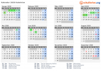 Kalender 2020 mit Ferien und Feiertagen Kalabrien