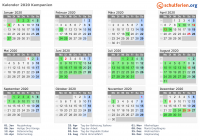Kalender 2020 mit Ferien und Feiertagen Kampanien