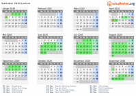 Kalender 2020 mit Ferien und Feiertagen Latium