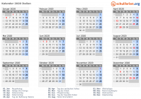 Kalender 2020 mit Ferien und Feiertagen Italien