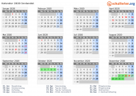 Kalender 2020 mit Ferien und Feiertagen Innlandet