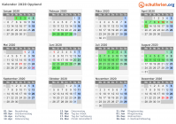 Kalender 2020 mit Ferien und Feiertagen Oppland
