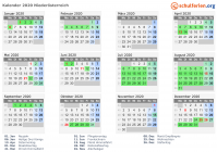Kalender 2020 mit Ferien und Feiertagen Niederösterreich