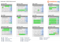 Kalender 2020 mit Ferien und Feiertagen Steiermark