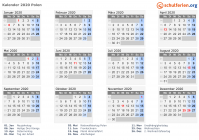 Kalender 2020 mit Ferien und Feiertagen Polen