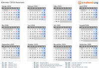 Kalender 2020 mit Ferien und Feiertagen Russland