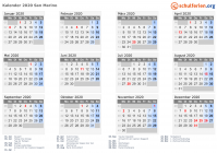 Kalender 2020 mit Ferien und Feiertagen San Marino