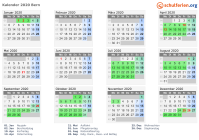 Kalender 2020 mit Ferien und Feiertagen Bern
