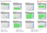 Kalender 2020 mit Ferien und Feiertagen Freiburg