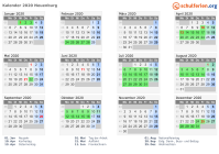 Kalender 2020 mit Ferien und Feiertagen Neuenburg