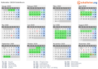 Kalender 2020 mit Ferien und Feiertagen Solothurn