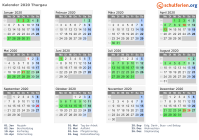 Kalender 2020 mit Ferien und Feiertagen Thurgau