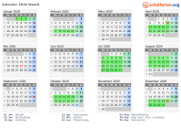 Kalender 2020 mit Ferien und Feiertagen Waadt