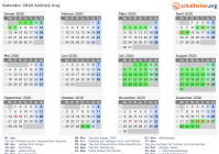 Kalender 2020 mit Ferien und Feiertagen Košický kraj