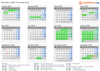 Kalender 2020 mit Ferien und Feiertagen Trnavský kraj