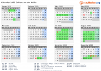 Kalender 2020 mit Ferien und Feiertagen Gablonz an der Neiße