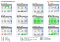 Kalender 2020 mit Ferien und Feiertagen Leitmeritz