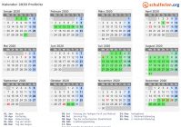 Kalender 2020 mit Ferien und Feiertagen Proßnitz