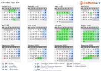 Kalender 2020 mit Ferien und Feiertagen Zlin