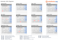 Kalender 2021 mit Ferien und Feiertagen Ägypten