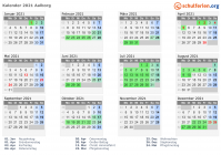 Kalender 2021 mit Ferien und Feiertagen Aalborg