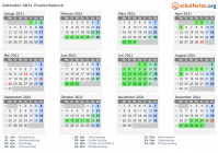 Kalender 2021 mit Ferien und Feiertagen Frederikshavn