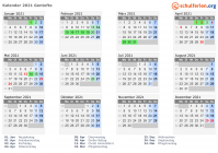 Kalender 2021 mit Ferien und Feiertagen Gentofte