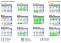 Kalender 2021 mit Ferien und Feiertagen Haderslev