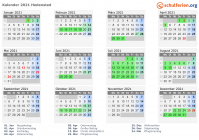 Kalender 2021 mit Ferien und Feiertagen Hedensted