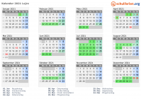 Kalender 2021 mit Ferien und Feiertagen Lejre